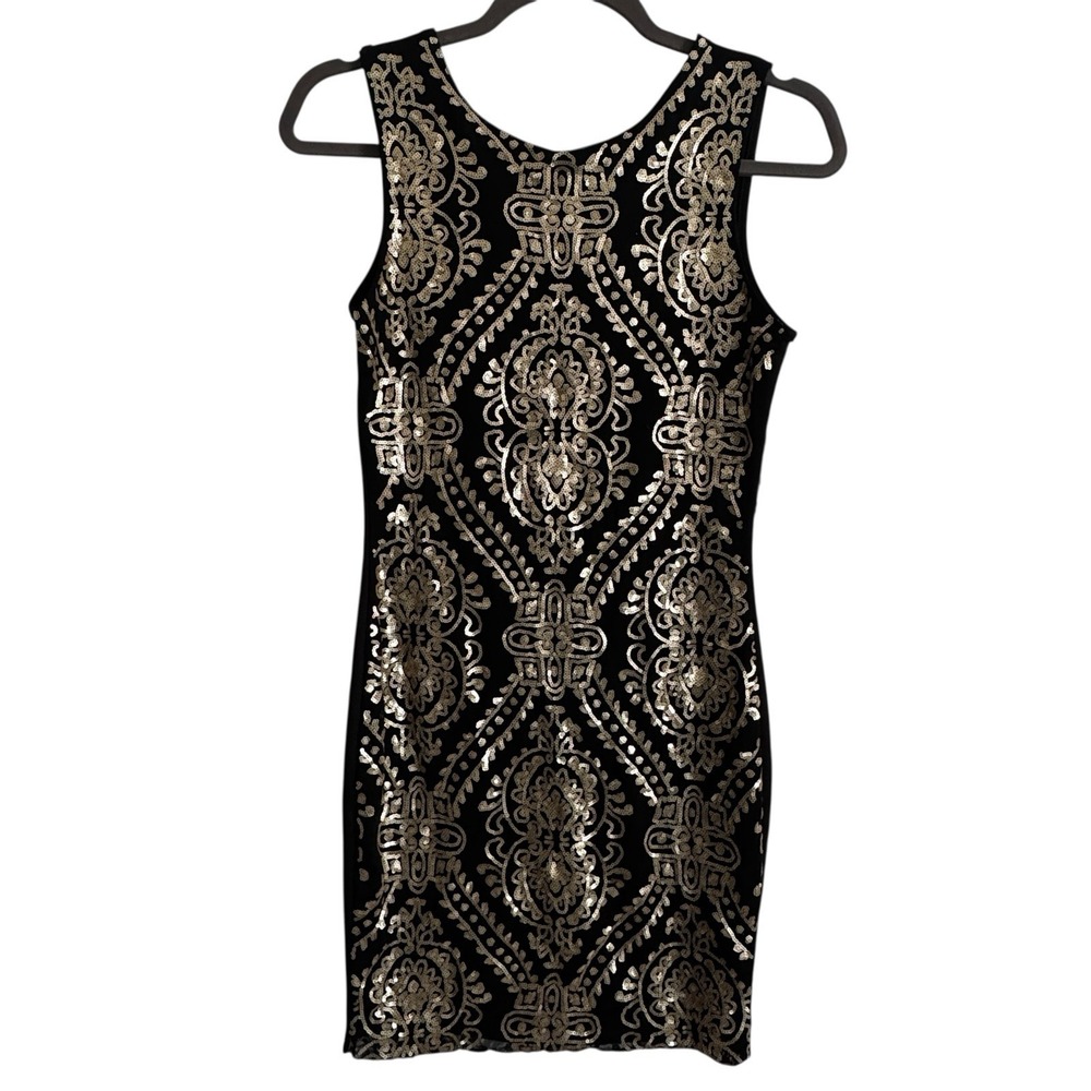 Black And Gold Sequin Bodycon Mini Dress Size‎ Small